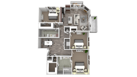 Floor plan for 3 beds, 2 baths, 1543 sqft